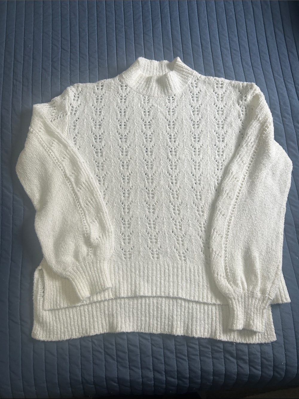 Lace-Knit Mock Neck Sweater